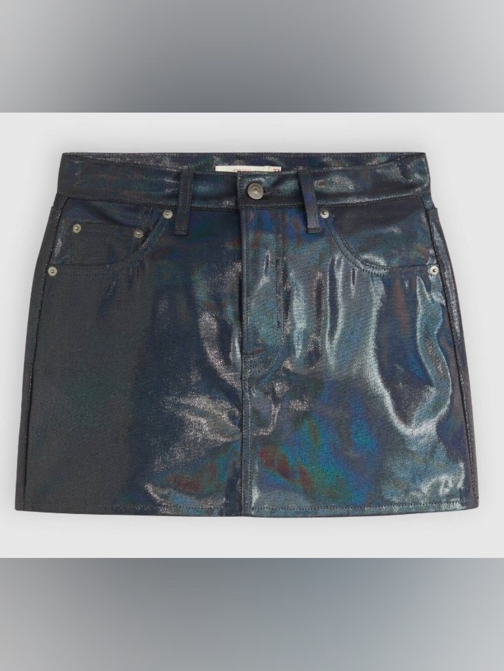 Levis ICON Holographic Black Mini Skirt with Iridescent Sheen
